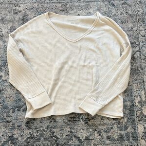 American Eagle Outfitters Cream Long Sleeve Waffle Knit Top